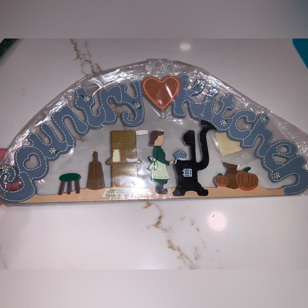 [NEW] Vintage "Country Kitchen" Wooden Decorative Sign w/ Stitched-styled Letter